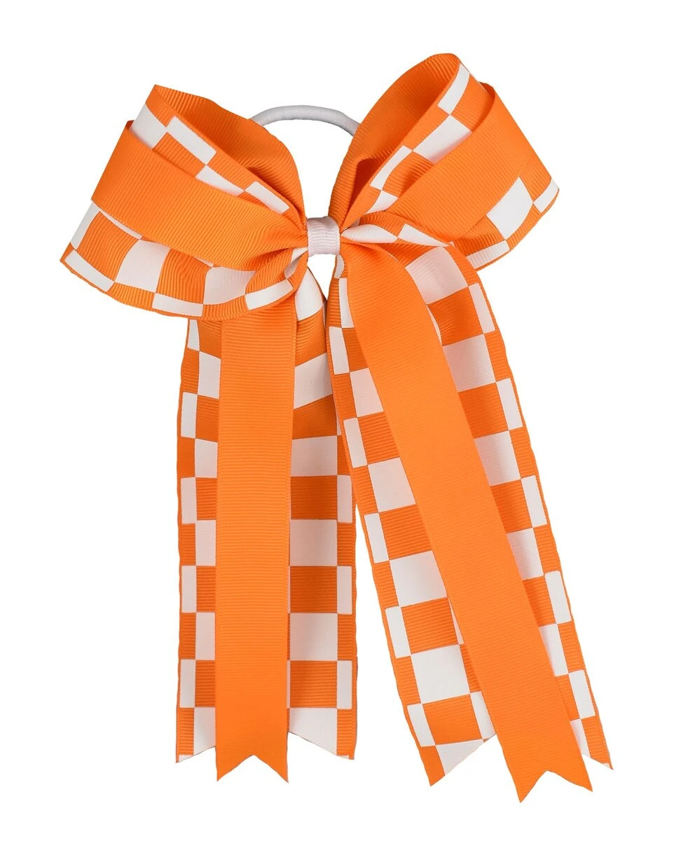 Check Layered Bow W/ Tails Ponytail Holder 3 Check Layered Bow W/ Tails Ponytail Holder